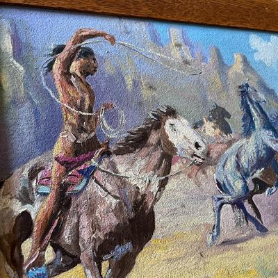 ORIGINAL MAX BLAINE OIL PAINTING 1934 WILD HORSE ROUNDUP