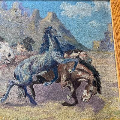 ORIGINAL MAX BLAINE OIL PAINTING 1934 WILD HORSE ROUNDUP
