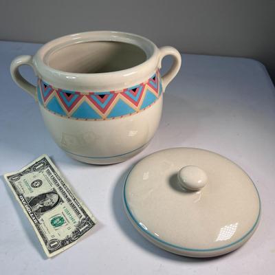STONEWARE â€œZUNIâ€ POT WITH LID BY SANGO JAPAN COOKIE JAR?