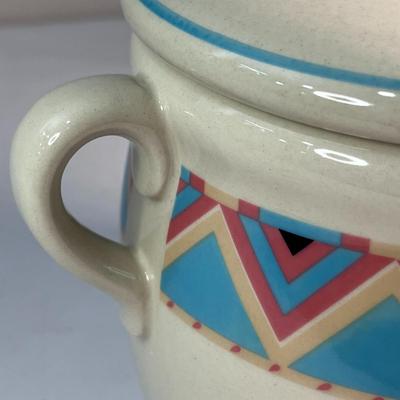 STONEWARE â€œZUNIâ€ POT WITH LID BY SANGO JAPAN COOKIE JAR?