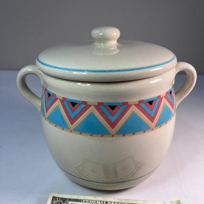 STONEWARE â€œZUNIâ€ POT WITH LID BY SANGO JAPAN COOKIE JAR?
