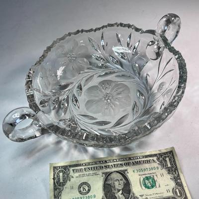 VINTAGE CUT CRYSTAL BOWL WITH HANDLES