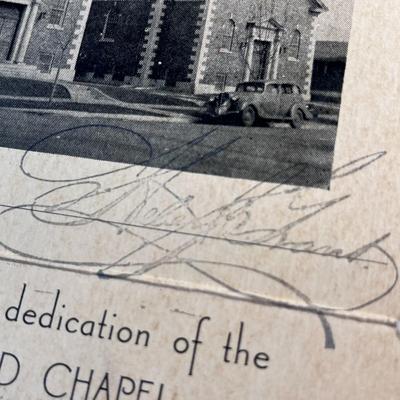 DEDICATION PROGRAM BELVEDERE WARD 1938 SIGNED HEBER J GRANT