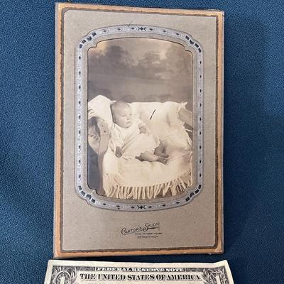 1932 STUDIO PHOTO OF 4 MONTH OLD BABY IN FOLD OUT FRAME