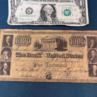 3 PIECE FACSIMILE EARLY BANK OF UNITED STATES CURRENCY BILLS