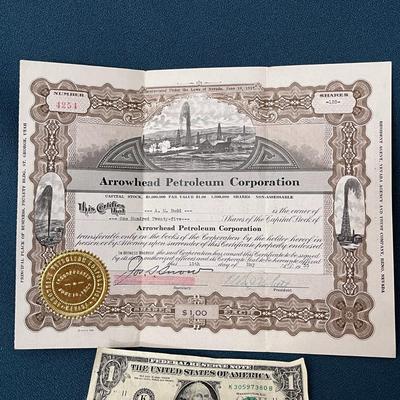 1935STOCK CERTIFICATE ARROWHEAD PETROLEUM