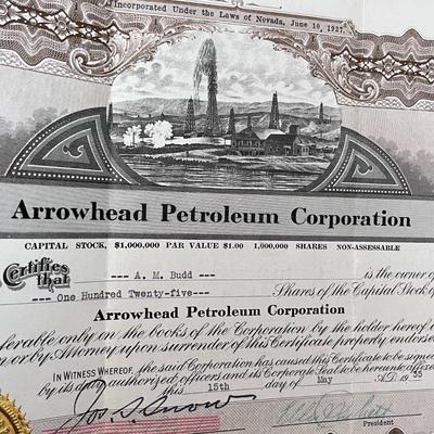 1935STOCK CERTIFICATE ARROWHEAD PETROLEUM