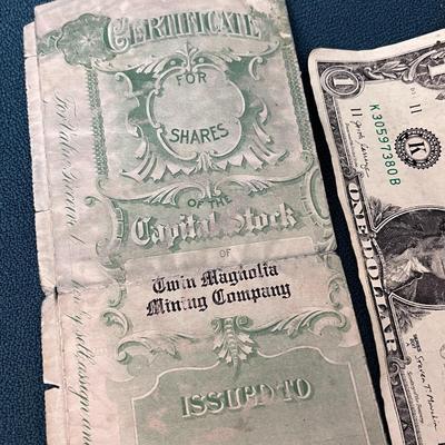100 YEAR OLD 1923 STOCK CERTIFICATE TWIN MAGNOLIA MINING