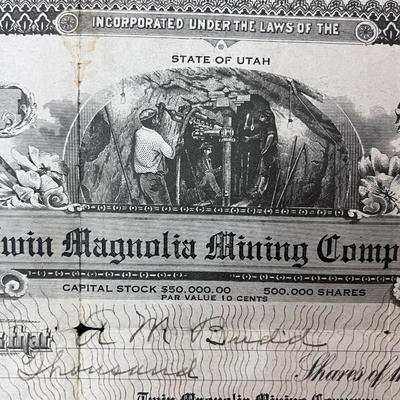 100 YEAR OLD 1923 STOCK CERTIFICATE TWIN MAGNOLIA MINING