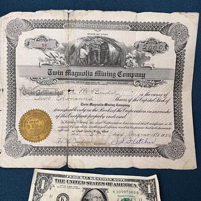 100 YEAR OLD 1923 STOCK CERTIFICATE TWIN MAGNOLIA MINING