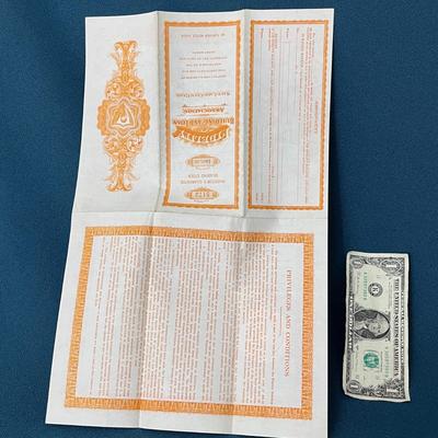 OVERSIZED (2 PAGE) FIDELITY BUILDING & LOAN STOCK CERTIFICATE 1923