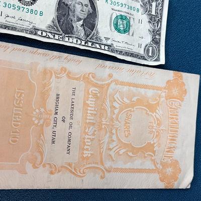 OLD 1924 STOCK CERTIFICATE LAKESIDE OIL BRIGHAM CITY, UT