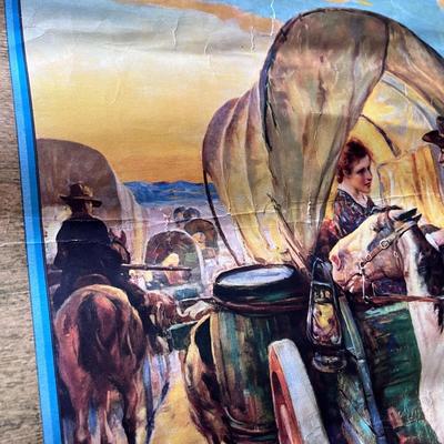 â€œPIONEERSâ€ VINTAGE PRINT DEPICTS WAGON TRAIN