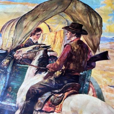â€œPIONEERSâ€ VINTAGE PRINT DEPICTS WAGON TRAIN