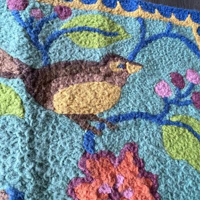 COLORFUL BIRDS CREWEL EMBROIDERY RUG