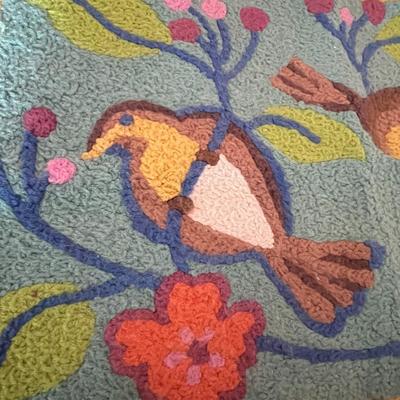COLORFUL BIRDS CREWEL EMBROIDERY RUG