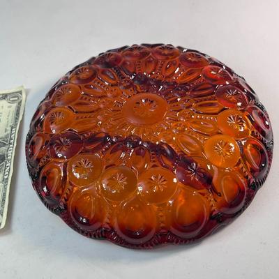 VINTAGE AMBERINA RELISH DISH STARS AND MOON PATTERN L. E. SMITH