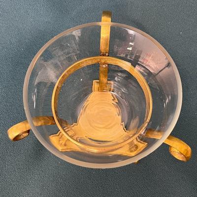 CLASSICAL STYLE GLASS BRASS TRIPOD BASE FLOWER HOLDER 