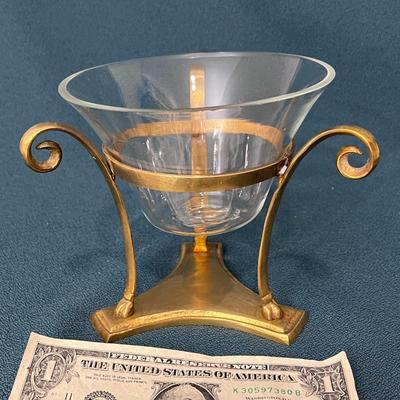 CLASSICAL STYLE GLASS BRASS TRIPOD BASE FLOWER HOLDER 