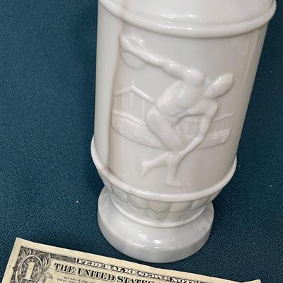 TALL MARBELIZED GLASS 2 HANDLED DECANTER WITH STOPPER