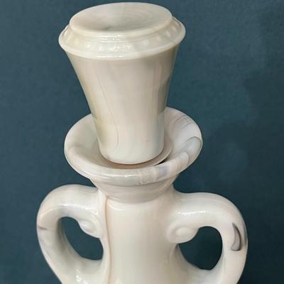 TALL MARBELIZED GLASS 2 HANDLED DECANTER WITH STOPPER