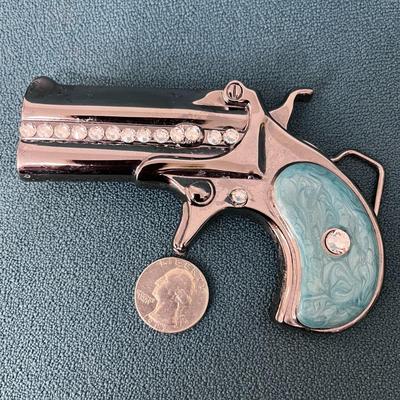 FANCY RHINESTONE DERRINGER PISTOL BELT BUCKLE