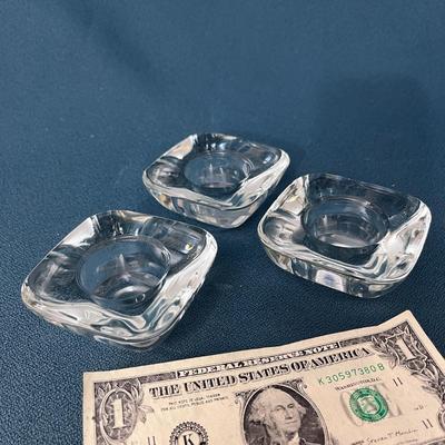 LOVELY CRYSTAL VOTIVES X 3 HEAVY GLASS SIMPLE DESIGN