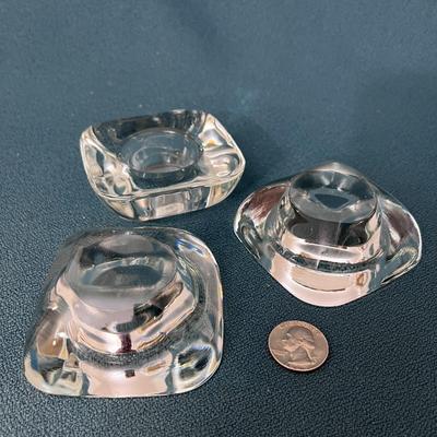 LOVELY CRYSTAL VOTIVES X 3 HEAVY GLASS SIMPLE DESIGN