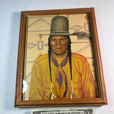 AMERICAN INDIAN BRAVE FRAMED PRINT c. GREAT NORTHERN RAILROAD
