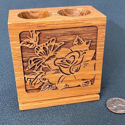 LASER ENGRAVED DESK TOP PENCIL HOLDER BUTTERFLY ON FLOWER