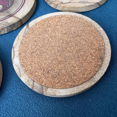REAL SANDSTONE SLICE COASTERS SET OF 4 BEAR PETROGLYPH DESIGN