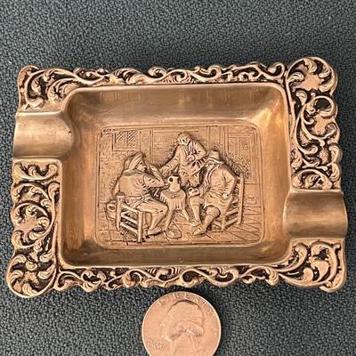 INTRICATE DESIGN SILVER ASH TRAY ANTIQUE FLEMISH DESIGN