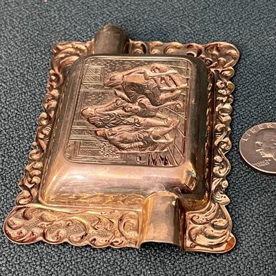 INTRICATE DESIGN SILVER ASH TRAY ANTIQUE FLEMISH DESIGN