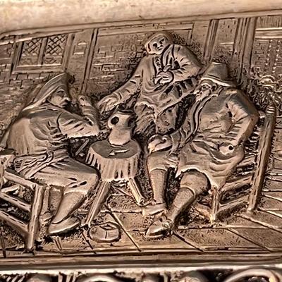 INTRICATE DESIGN SILVER ASH TRAY ANTIQUE FLEMISH DESIGN