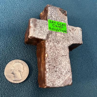THICK STUDIO GLASS CROSS CRUDE BY DESIGN ARTIST SIGNED 