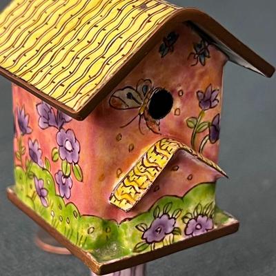 EXCELLENT ENAMELED BIRD HOUSE ORNAMENTAL PIECE EXQUISITE DETAIL