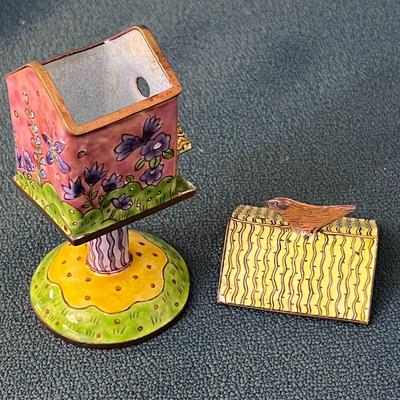 EXCELLENT ENAMELED BIRD HOUSE ORNAMENTAL PIECE EXQUISITE DETAIL