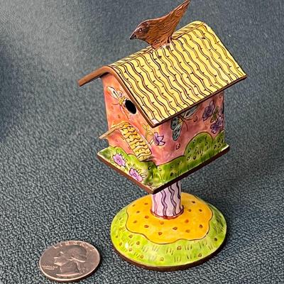 EXCELLENT ENAMELED BIRD HOUSE ORNAMENTAL PIECE EXQUISITE DETAIL