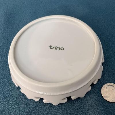 FANCY DISH DECORATED MILK GLASS BY â€œTRINAâ€ 