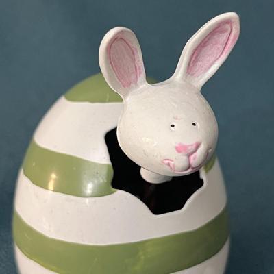 FUN BUNNY NODDER BOBBING HEAD IN STRIPED EGG
