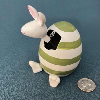 FUN BUNNY NODDER BOBBING HEAD IN STRIPED EGG