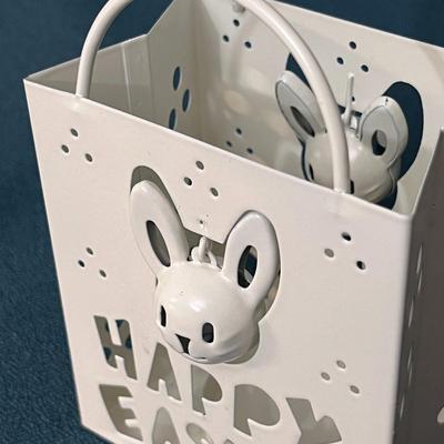 HAPPY EASTER CUT-OUT VOTIVE BURNER WITH SWINGING BUNNY HEADS