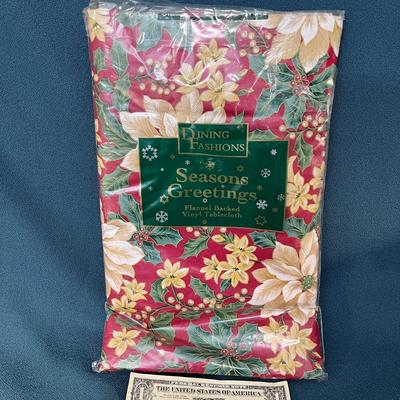NEW IN PACKAGE FLANNEL BACK VINYL TABLECLOTH 