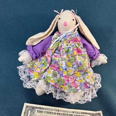 MUSLIN BUNNY WITH COLORFUL DRESS AND PINAFORE