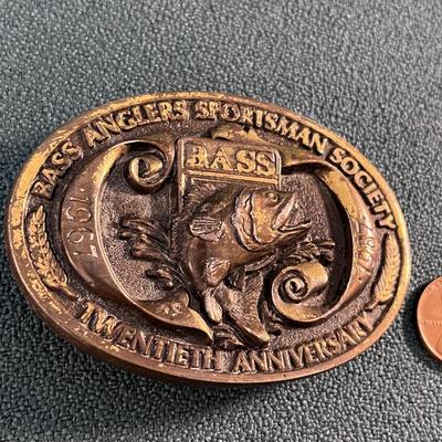 BASS ANGLERS SPORTSMAN SOCIETY 20th ANNIVERSARY BRASS BELT BUCKLE