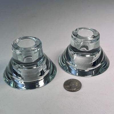 PAIR CLEAR CRYSTAL CANDLE HOLDERS MODERN DESIGN