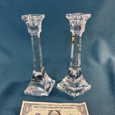 PAIR VILLEROY & BOCH CRYSTAL MODERN DESIGN CANDLE STICKS 