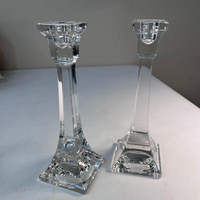 PAIR VILLEROY & BOCH CRYSTAL MODERN DESIGN CANDLE STICKS 