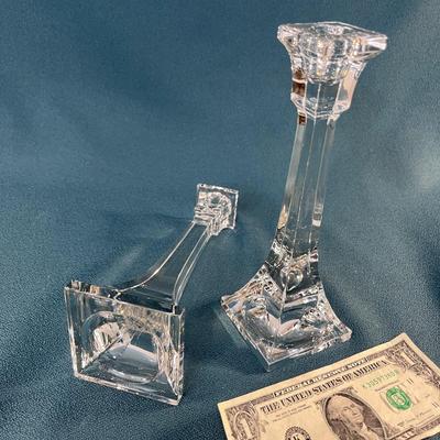 PAIR VILLEROY & BOCH CRYSTAL MODERN DESIGN CANDLE STICKS 
