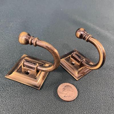 PAIR NEW STURDY COAT HOOKS AGED BRASS LOOK